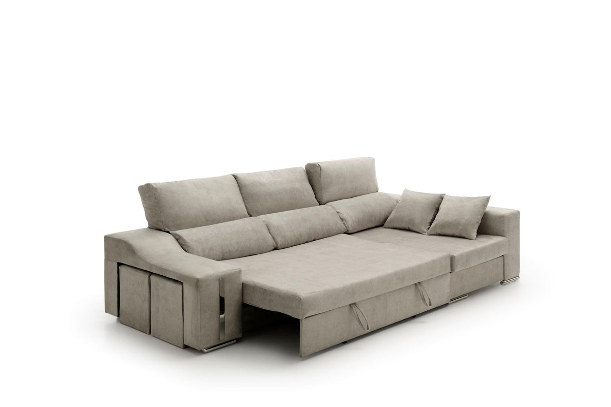 Sofa Chaise Longue Cama con Arcón y Puff Giuliana Agua Marina Izquierda
