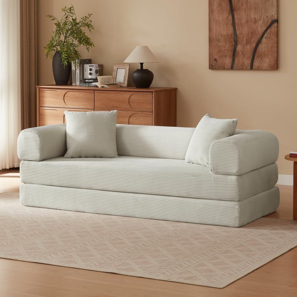 Sapgaks Sofá Convertible, Sofá Cama, Sofá 2 Plazas sin Marco, Sofá Plegable de Compresión, Diseño Cuadrado Clásico, No requiere Montaje (Verde-1)
