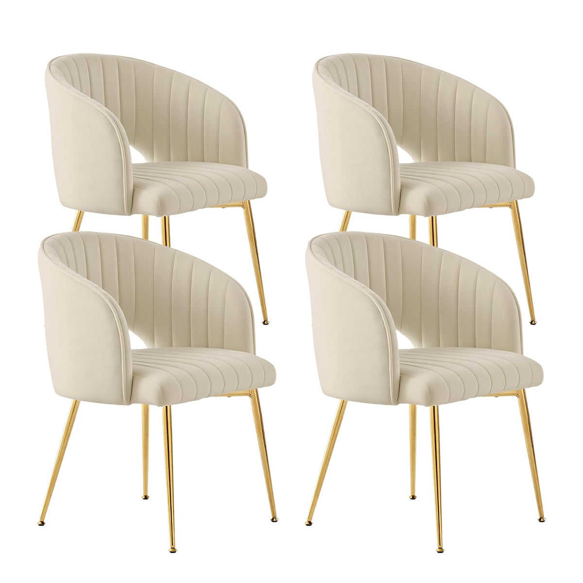 Juego de 6 sillas de comedor de terciopelo, sillas tapizadas con reposabrazos, patas doradas, sillas de cocina, para salón, dormitorio, oficina (6, blanco crema)