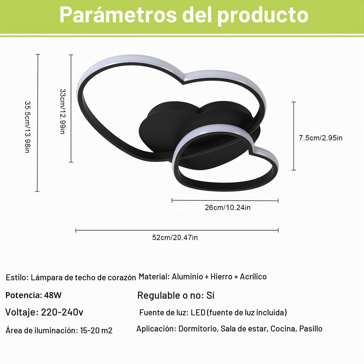 Riserva Plafon Techo LED Regulable 48W, Forma de Corazón, 3000K-6500K, Oro