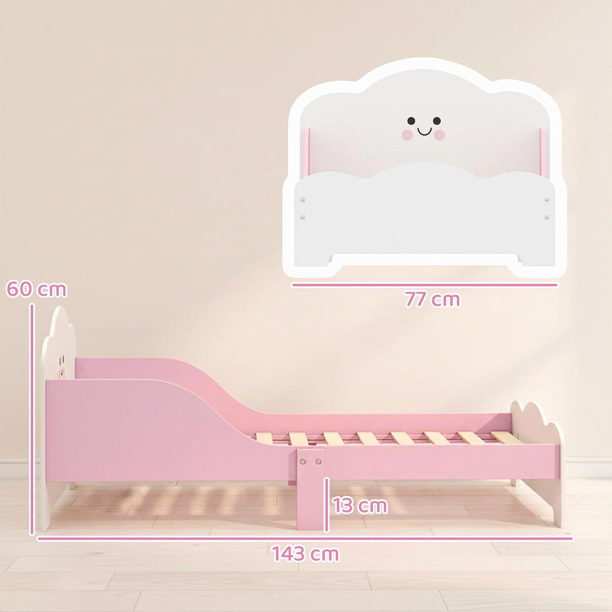 AIYAPLAY Cama Infantil Montessori con Barandillas Altas 70x140 cm Rosa
