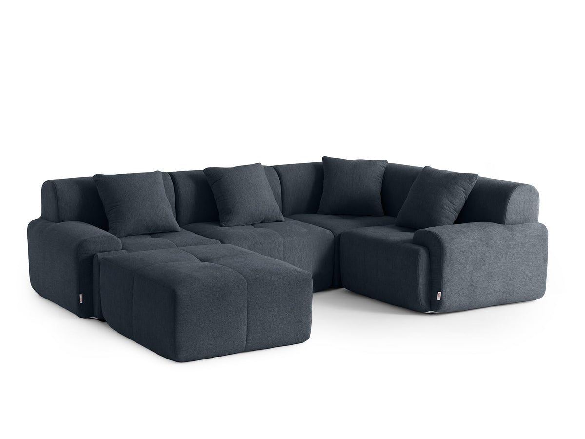 Sofá Modular 3 plazas con Chaise Longue, tapizado en Chenilla, Fundas de Cojines desenfundables (Gris Mineral, 3 plazas con Chaise Longue)