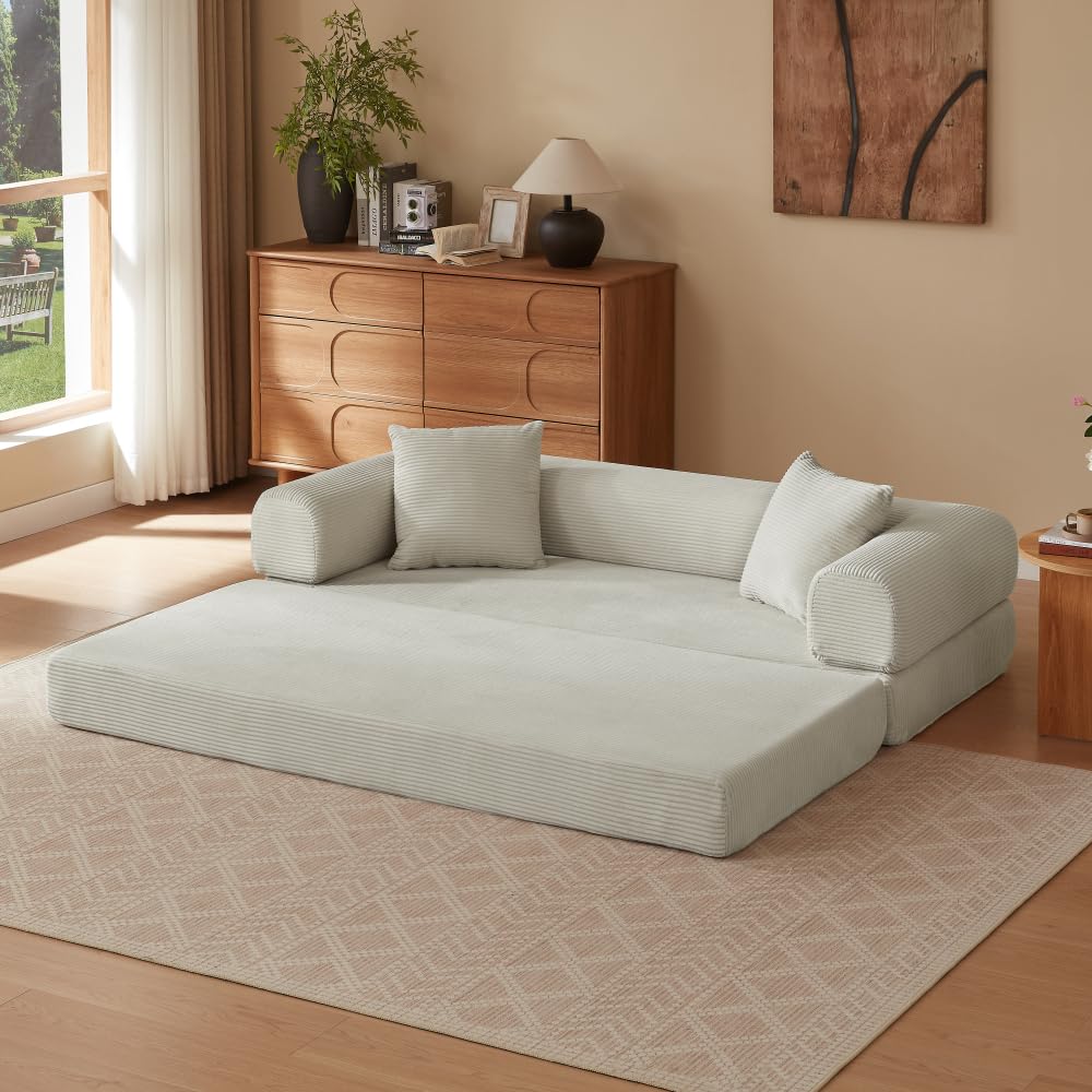 Sapgaks Sofá Convertible, Sofá Cama, Sofá 2 Plazas sin Marco, Sofá Plegable de Compresión, Diseño Cuadrado Clásico, No requiere Montaje (Verde-1)