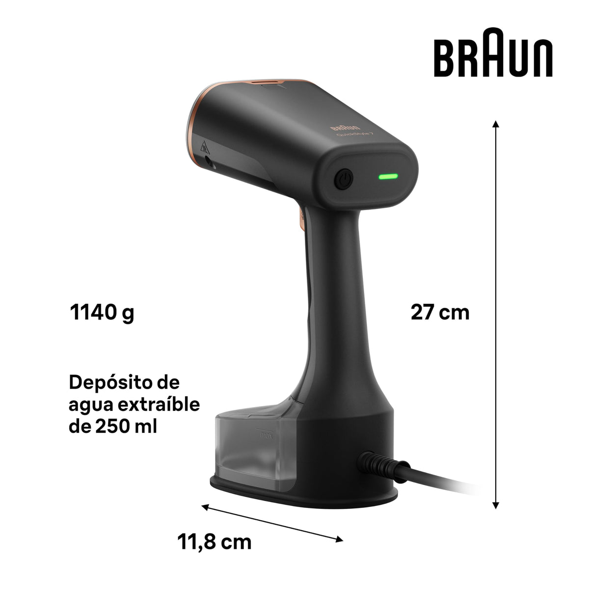 Braun QuickStyle 5 GS5011PU, Plancha Vertical con Doble Placa FreeGlide 3D, Steamer Vertical con Calentamiento Rápido, Vapor 22 g/min, Capacidad 150 ml, 1200W, Blanco/Violeta