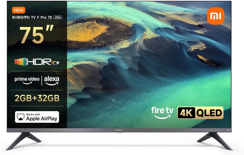 XIAOMI TV F Pro 75, 75 Pulgadas (190 cm), 4K UHD QLED, Smart TV, Fire OS8, Control por Voz Alexa, HDR10+, Modo Game Boost 120Hz, MEMC, Compatible con Apple AirPlay