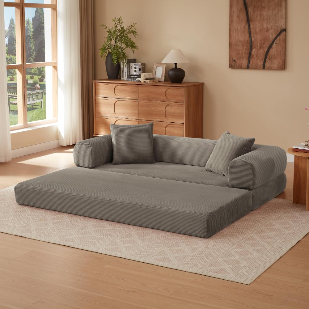 Sapgaks Sofá Convertible, Sofá Cama, Sofá 2 Plazas sin Marco, Sofá Plegable de Compresión, Diseño Cuadrado Clásico, No requiere Montaje (Verde-1)