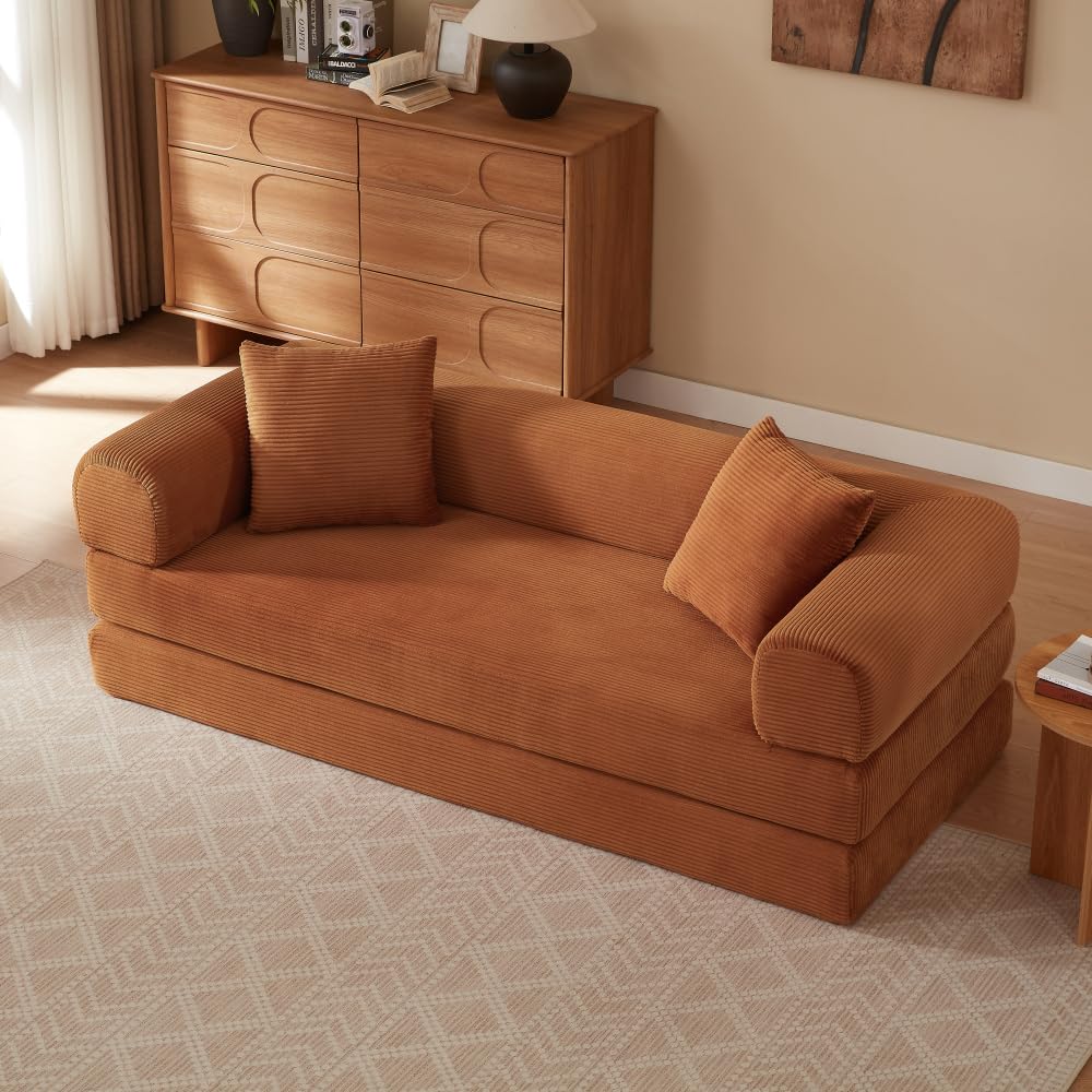 Sapgaks Sofá Convertible, Sofá Cama, Sofá 2 Plazas sin Marco, Sofá Plegable de Compresión, Diseño Cuadrado Clásico, No requiere Montaje (Verde-1)