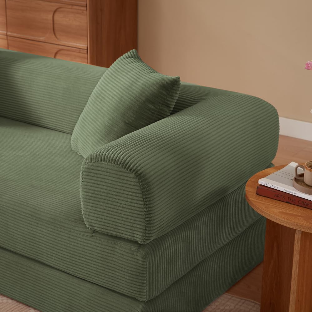 Sapgaks Sofá Convertible, Sofá Cama, Sofá 2 Plazas sin Marco, Sofá Plegable de Compresión, Diseño Cuadrado Clásico, No requiere Montaje (Verde-1)