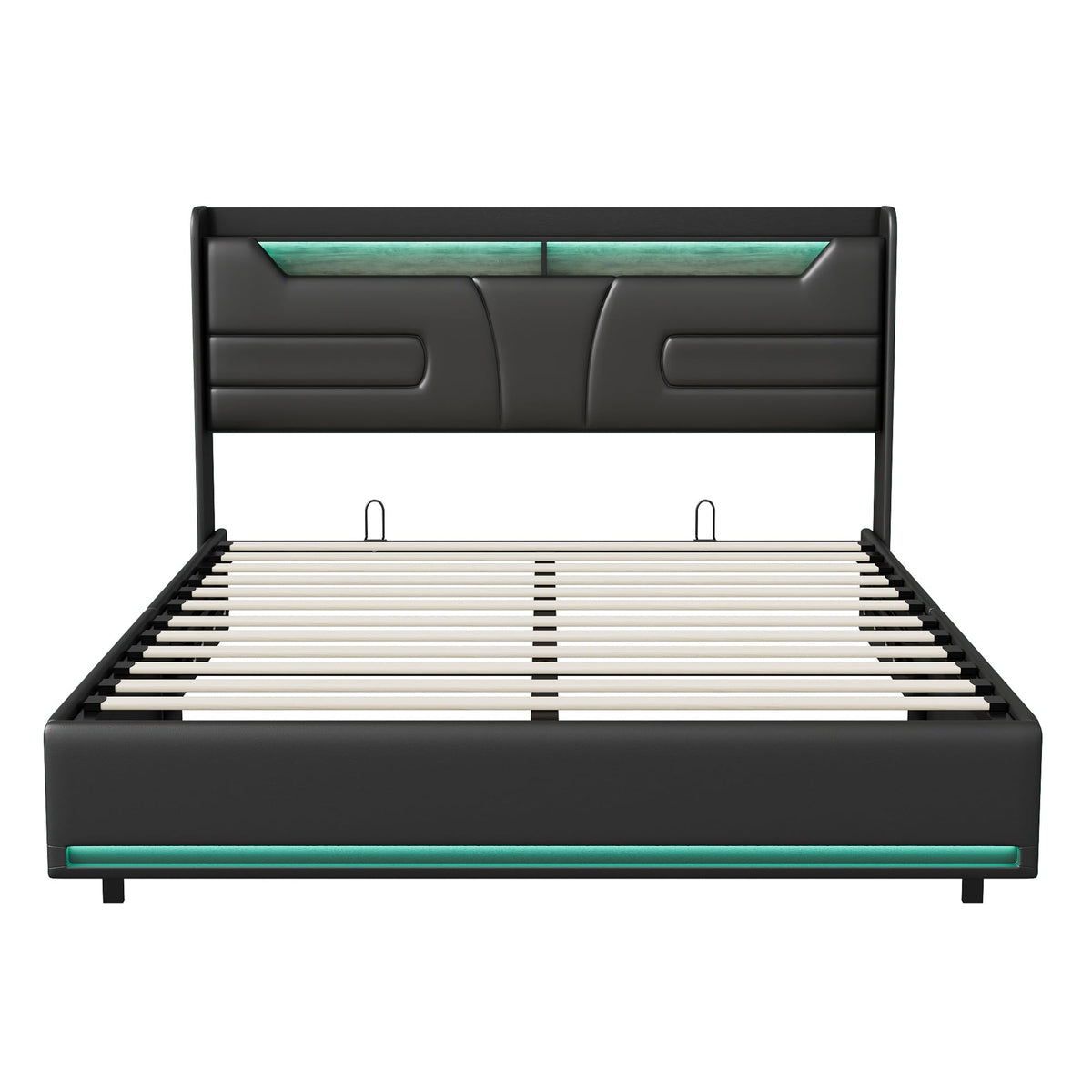 Cama tapizada de 160 x 200 cm, cama doble LED con espacio de almacenamiento, cabecero y función de carga USB C, cama de almacenamiento hidráulico, respaldo con somier de láminas de madera