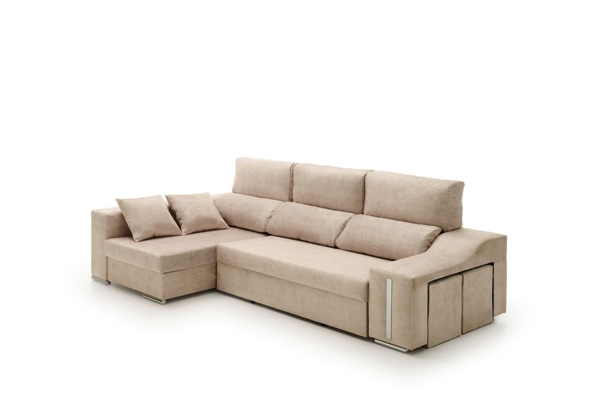 Sofa Chaise Longue Cama con Arcón y Puff Giuliana Agua Marina Izquierda
