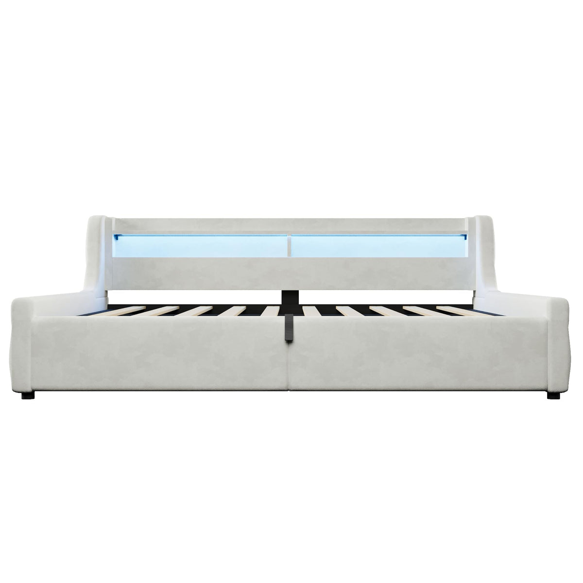 Cama con plataforma de terciopelo 90 x 200 cm, con espacio de almacenamiento hidráulico e iluminación LED (color crema, 90 x 200 cm)