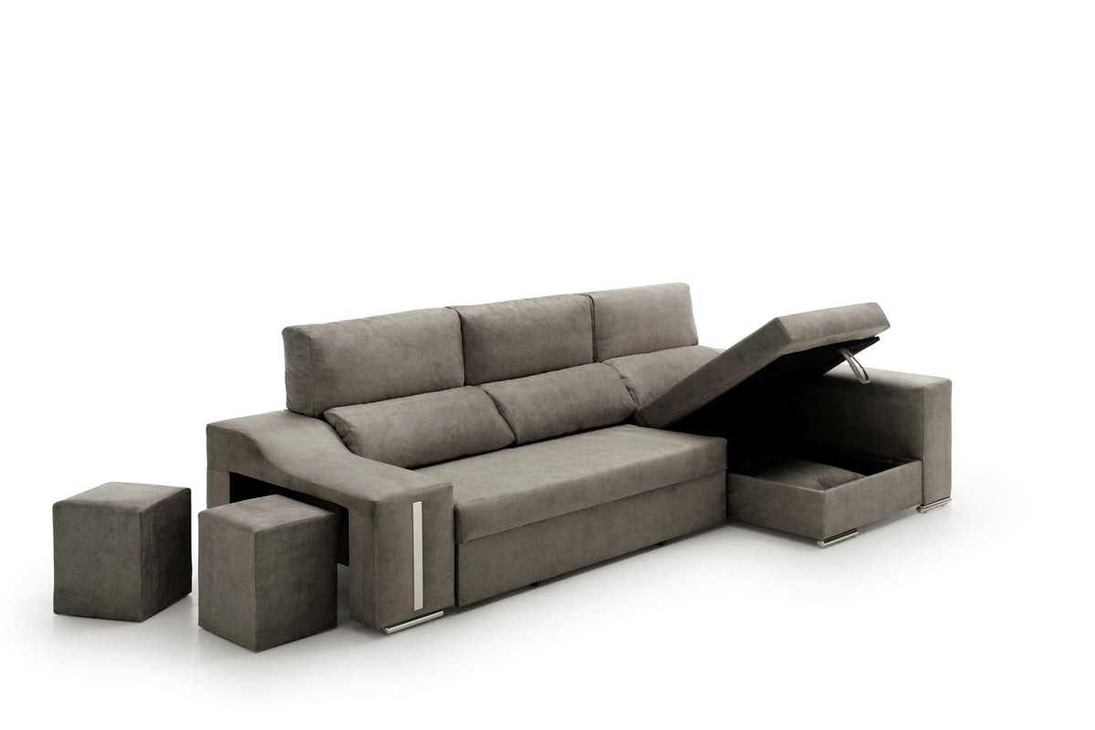 Sofa Chaise Longue Cama con Arcón y Puff Giuliana Agua Marina Izquierda