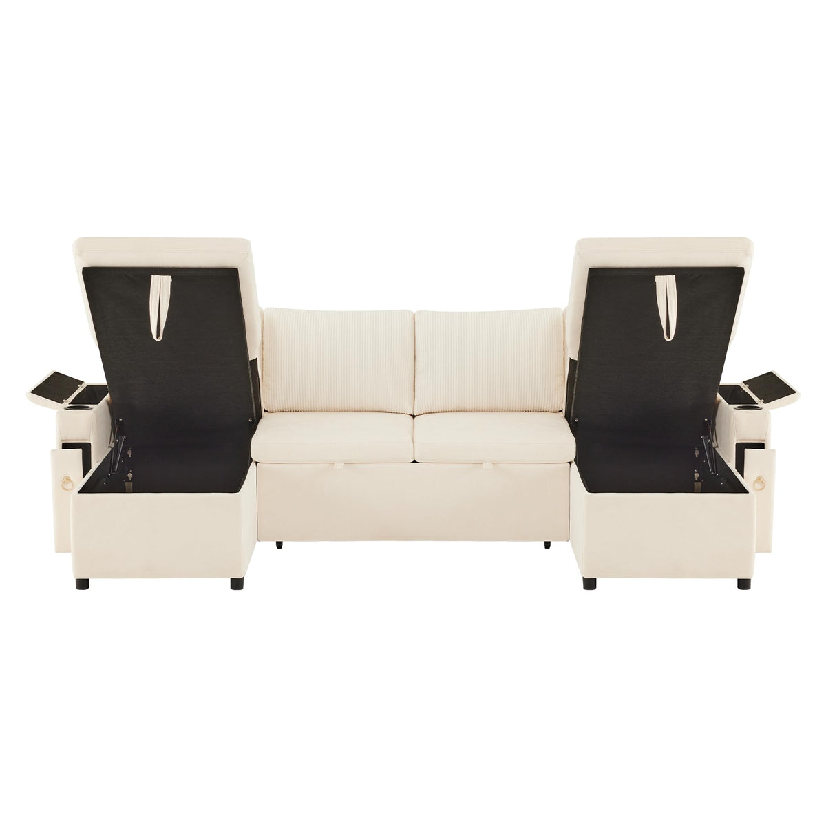 Kebnor Sofá cama de cuatro plazas en forma de U con soporte para bebidas, sofá de esquina con espacio de almacenamiento y función de descanso. Incluye soporte para bebidas y almohadas. Sofá