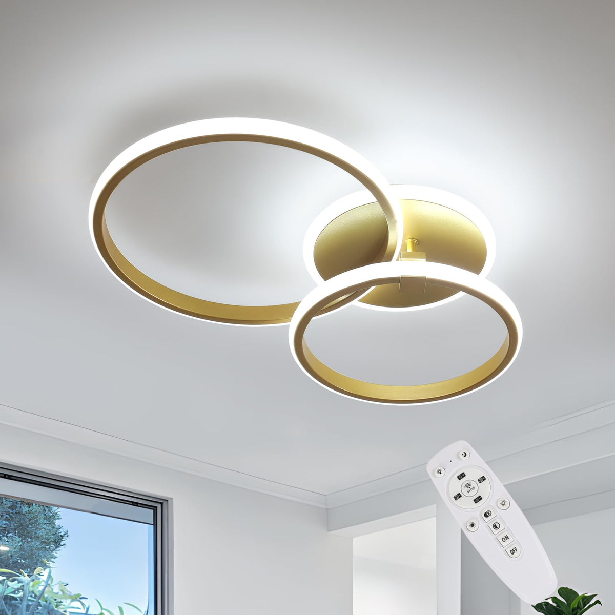 Riserva Plafon Techo LED Regulable 48W, Forma de Corazón, 3000K-6500K, Oro