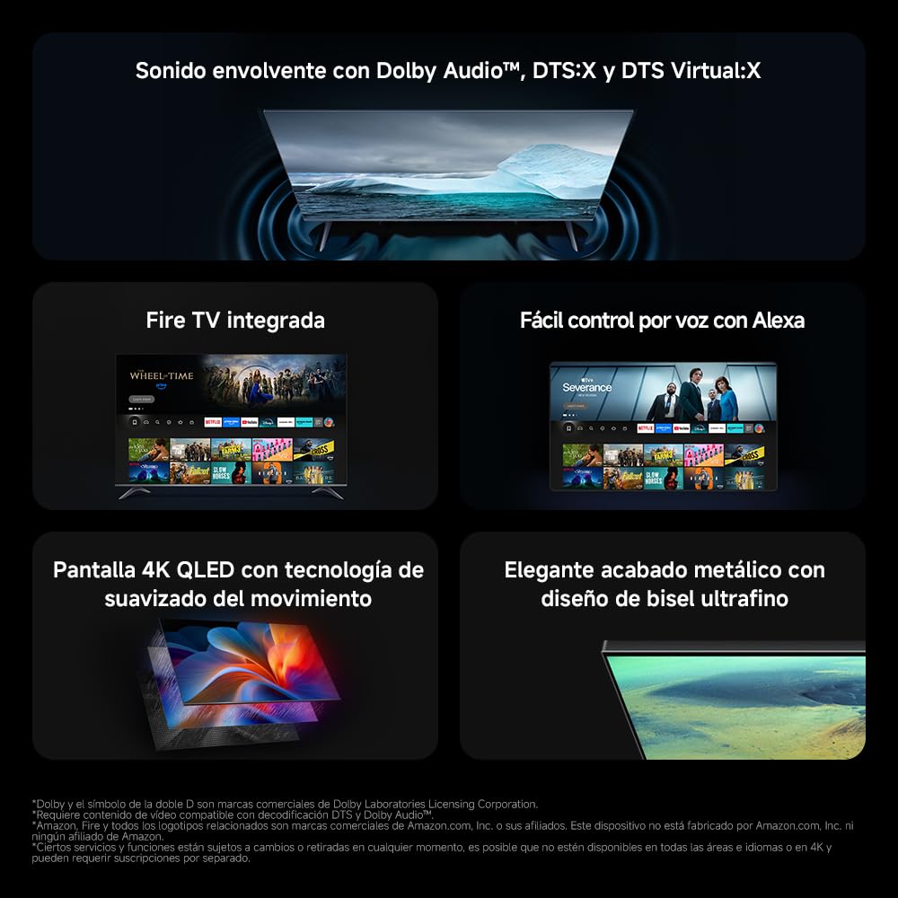 XIAOMI TV F Pro 75, 75 Pulgadas (190 cm), 4K UHD QLED, Smart TV, Fire OS8, Control por Voz Alexa, HDR10+, Modo Game Boost 120Hz, MEMC, Compatible con Apple AirPlay
