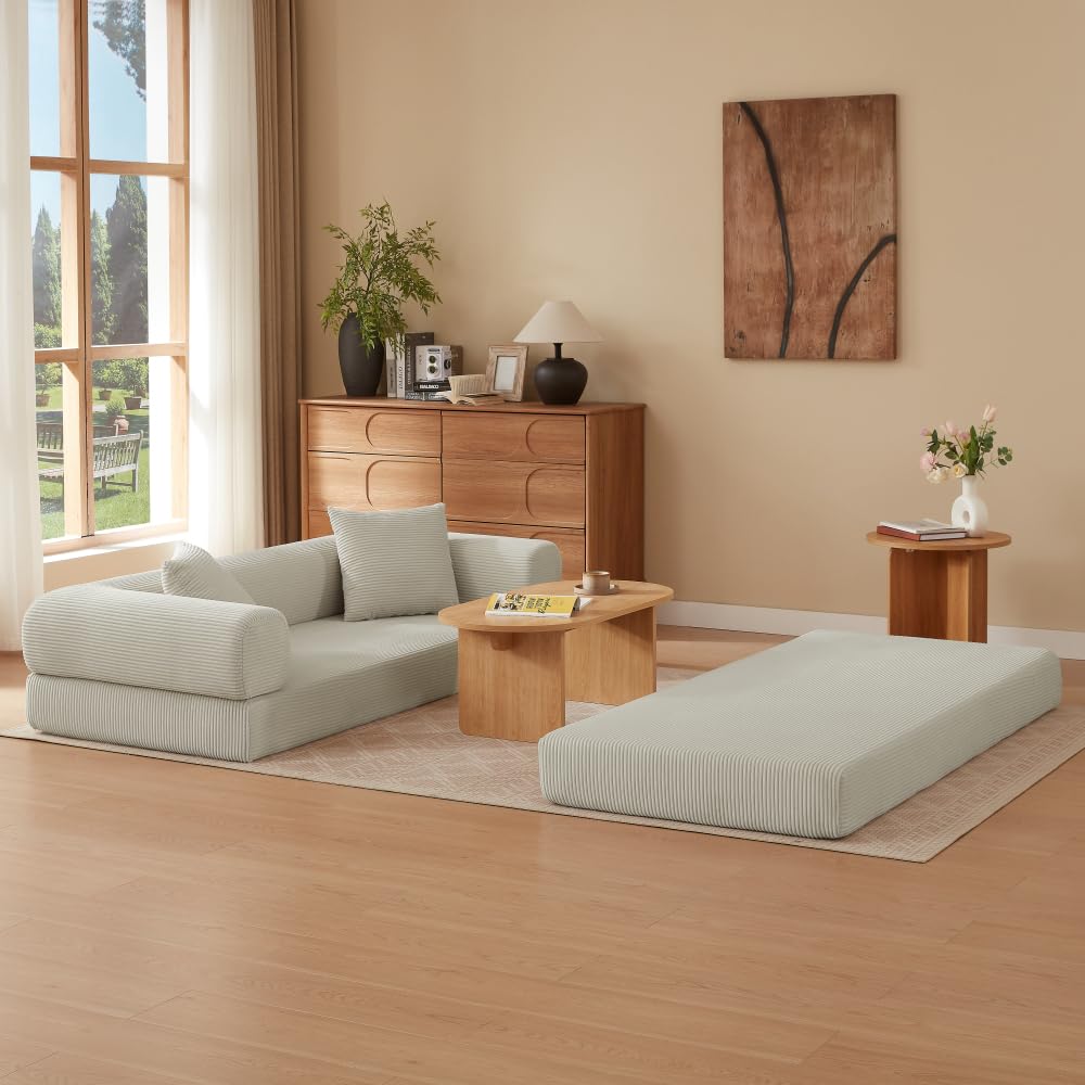 Sapgaks Sofá Convertible, Sofá Cama, Sofá 2 Plazas sin Marco, Sofá Plegable de Compresión, Diseño Cuadrado Clásico, No requiere Montaje (Verde-1)