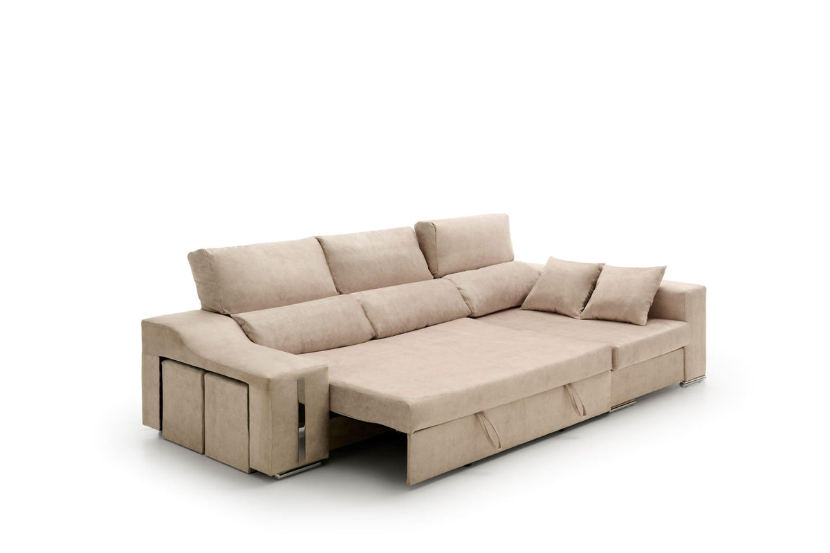 Sofa Chaise Longue Cama con Arcón y Puff Giuliana Agua Marina Izquierda