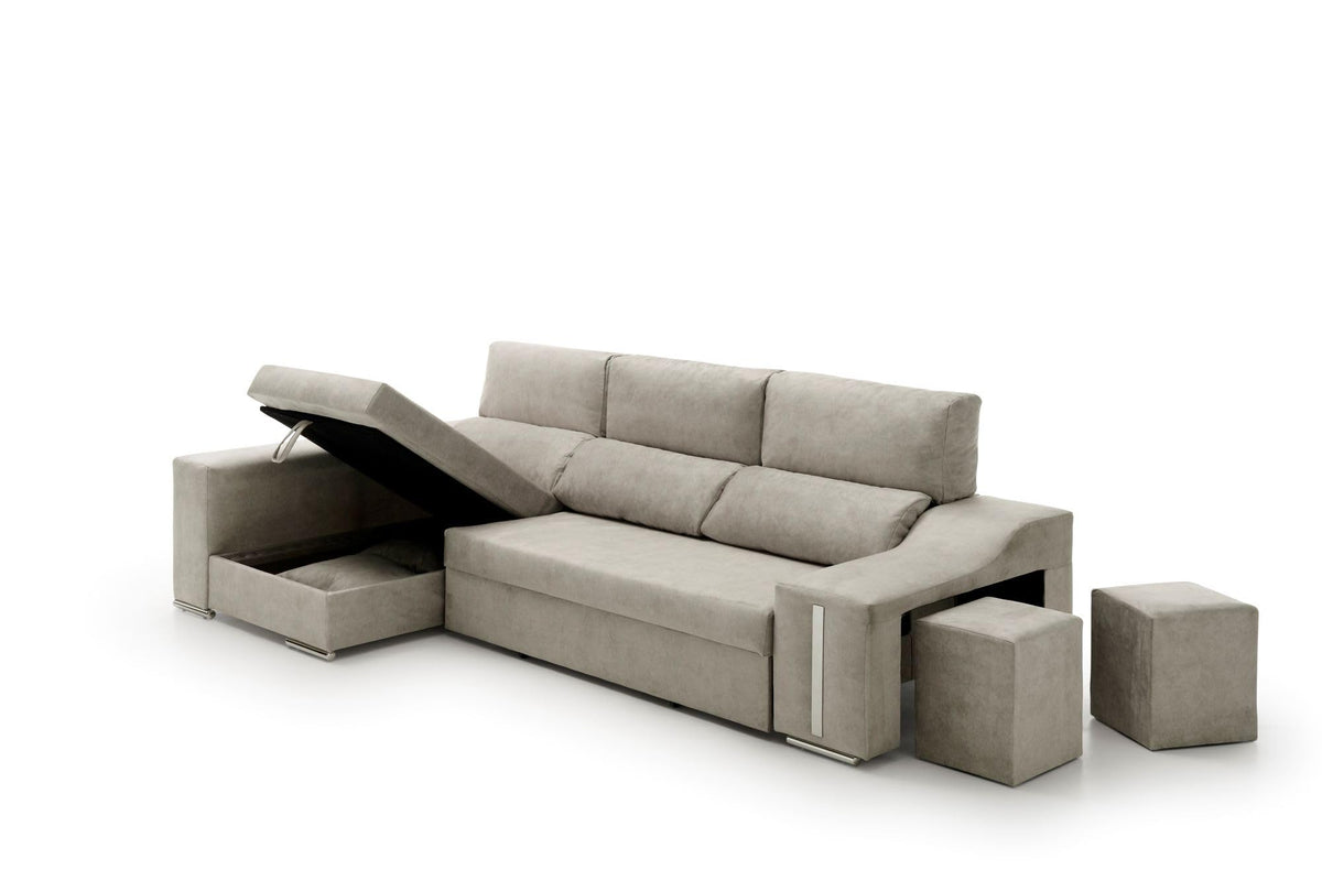Sofa Chaise Longue Cama con Arcón y Puff Giuliana Agua Marina Izquierda