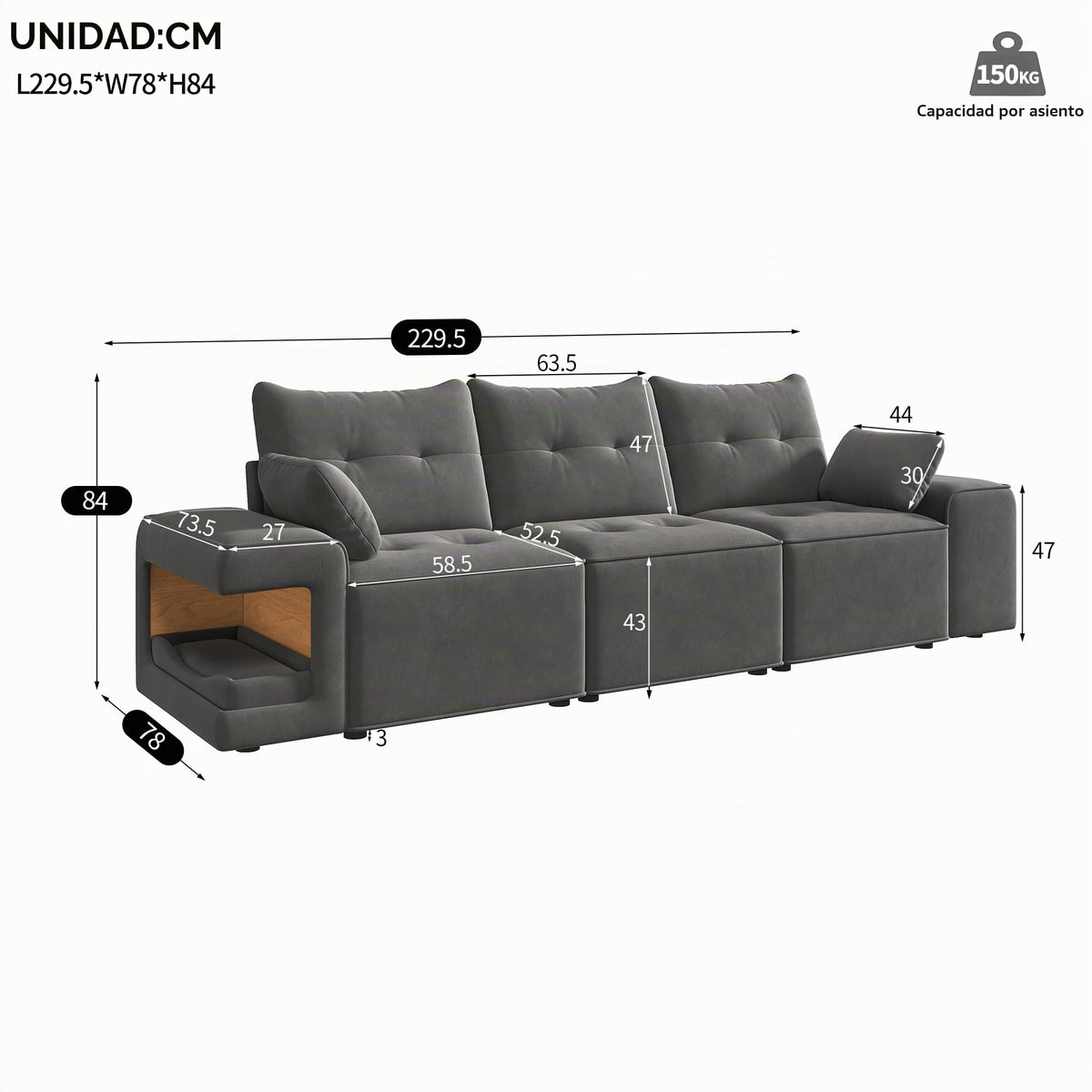 Sofá modular de 6 plazas, sofá esquinero en forma de L/U, puertos USB/tipo C, portavasos y espacio de almacenamiento, tela de chenilla, 7 cojines, salón, dormitorio y oficina, color beige