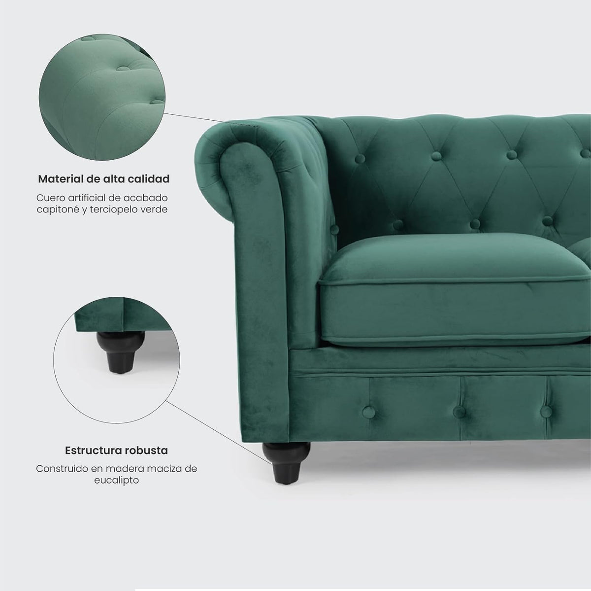 Sofá Chesterfield 3 Plazas | Terciopelo Verde Vintage