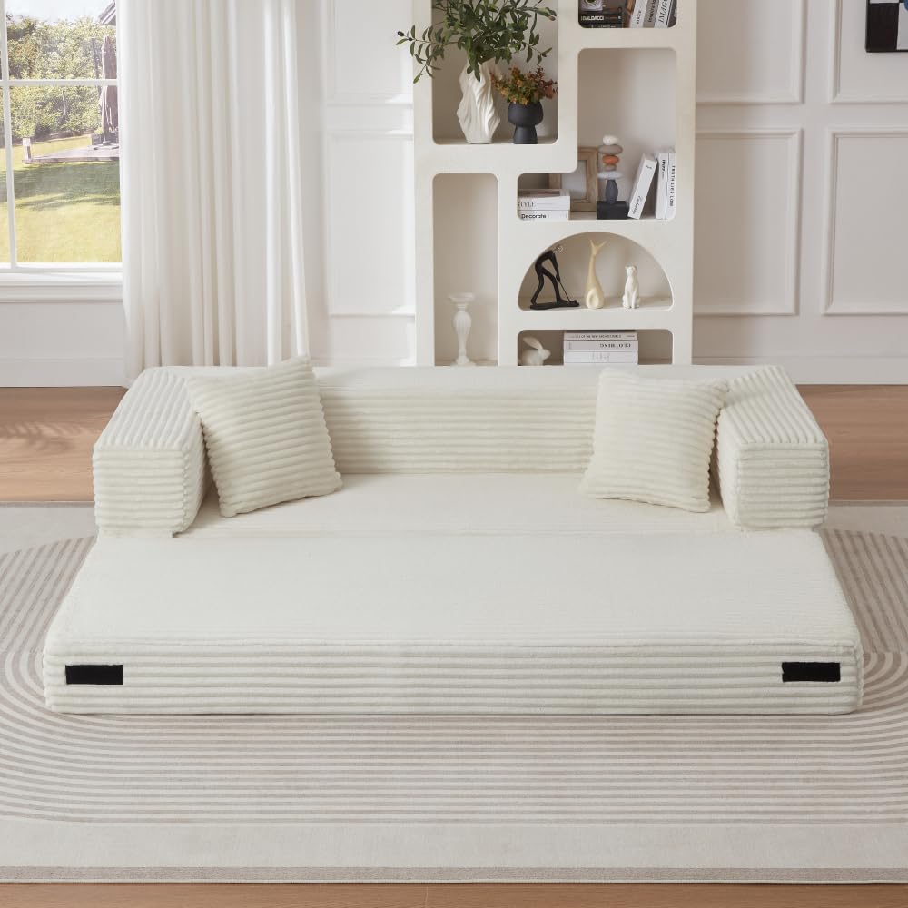 Sapgaks Sofá Convertible, Sofá Cama, Sofá 2 Plazas sin Marco, Sofá Plegable de Compresión, Diseño Cuadrado Clásico, No requiere Montaje (Verde-1)
