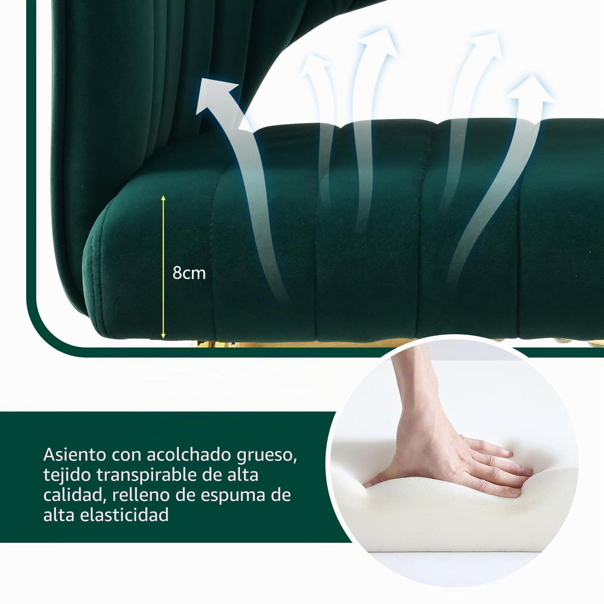 Juego de 6 sillas de comedor de terciopelo, sillas tapizadas con reposabrazos, patas doradas, sillas de cocina, para salón, dormitorio, oficina (6, blanco crema)