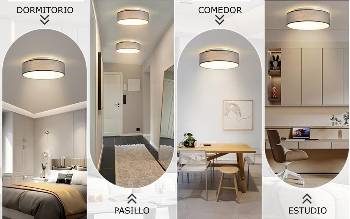 Plafón de Techo Redondo de Tela 38 cm, Pantalla Textil con 2 Casquillo E27 (40W máx.) Lámpara de Techo para Salón, Dormitorio, Pasillo o Habitación Infantil,Sin bombilla (Taupe, 38)