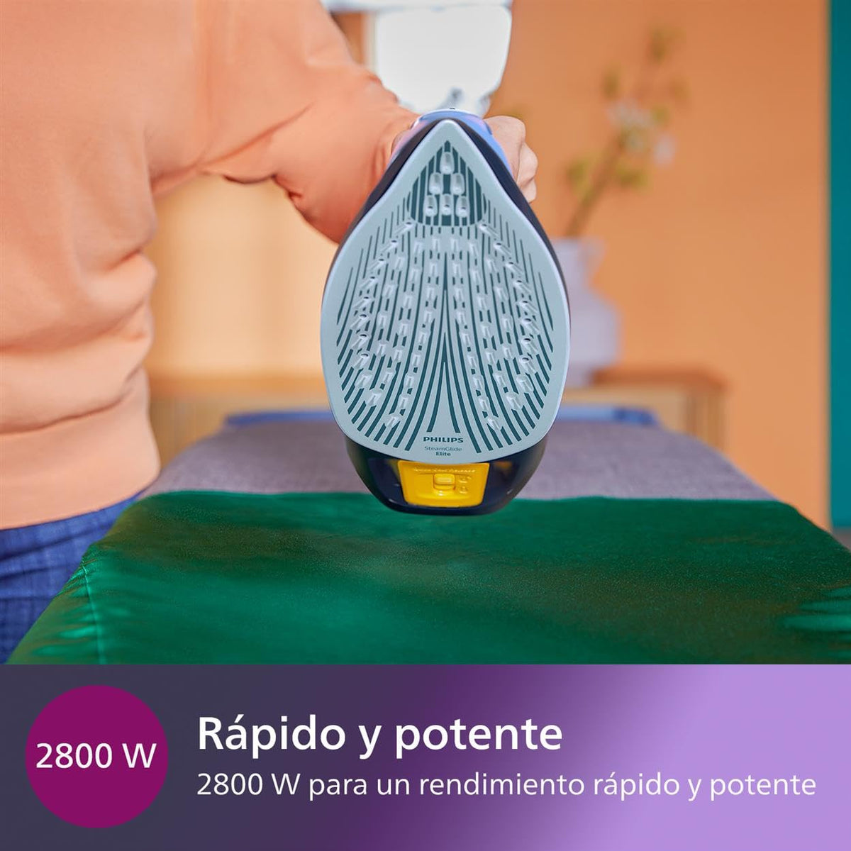 Philips Azur Series 7000 Plancha de vapor - 2800 W, 50 g/min de vapor continuo, 250g de golpe de vapor, vapor vertical, suela SteamGlide Plus, Louros/Algodón Azul (DST7020/20)