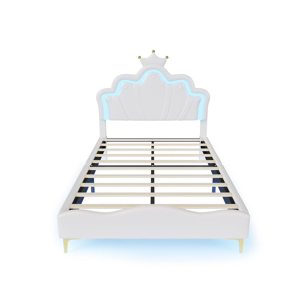 Cama Infantil tapizada 140 x 200 cm con LED, Cama tapizada para niños 140 x 200 con cabecera Ajustable Marco de Camas, Camas de Princesa para Niña en Forma de Corona con Somier(Rosa, 140 x 200)