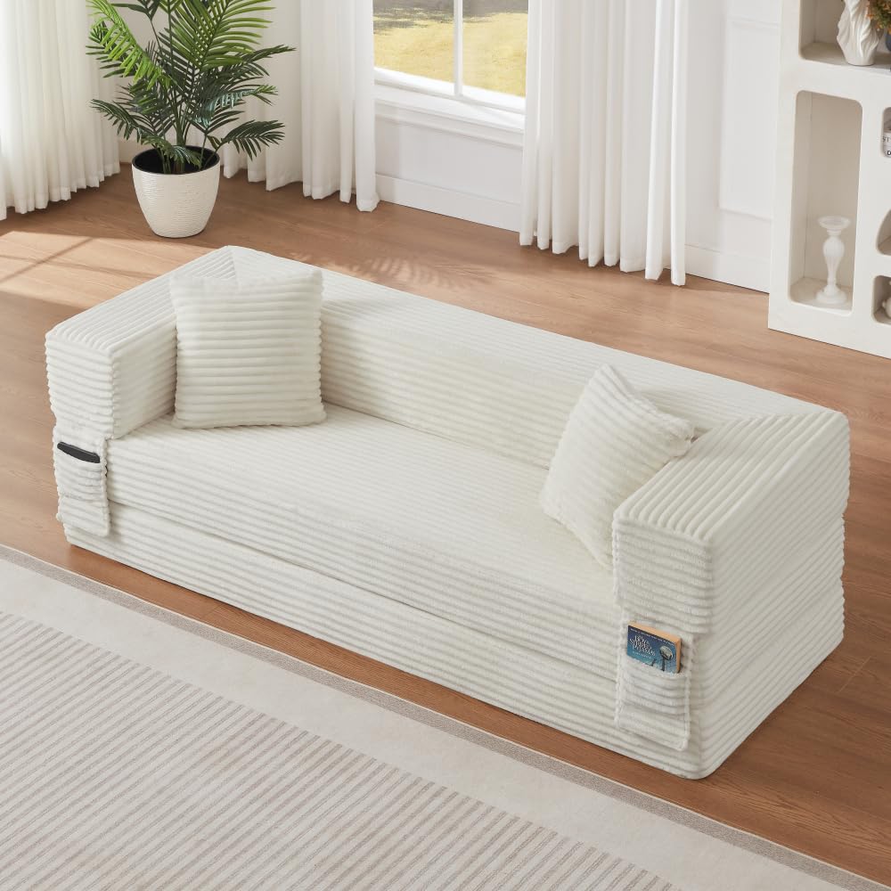Sapgaks Sofá Convertible, Sofá Cama, Sofá 2 Plazas sin Marco, Sofá Plegable de Compresión, Diseño Cuadrado Clásico, No requiere Montaje (Verde-1)