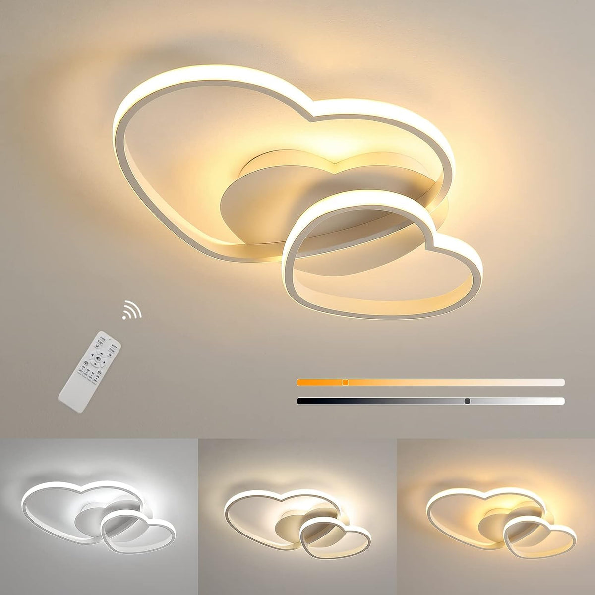Riserva Plafon Techo LED Regulable 48W, Forma de Corazón, 3000K-6500K, Oro