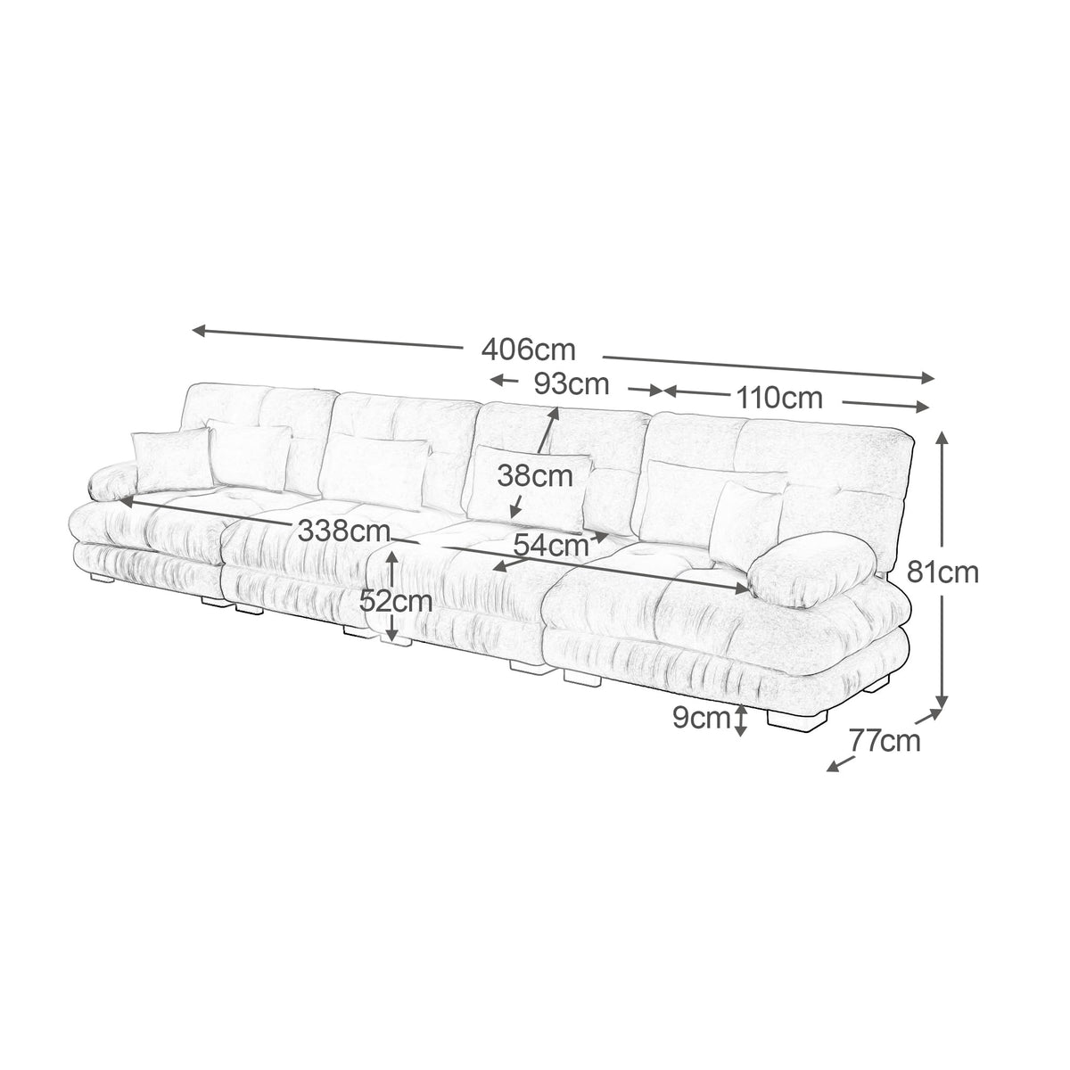Sofá seccional Cloud en forma de L de 4 plazas con otomana móvil, ciniglia paisaje residencial con asiento profundo y reposabrazos anchos, gran sofá de sala para apartamento