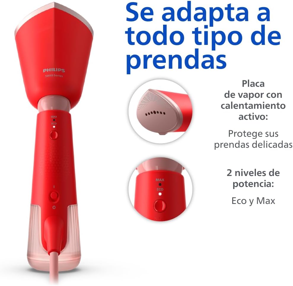 Philips 5000 Vaporizador de Mano Vertical, 1300 W, 24g/min, Rojo