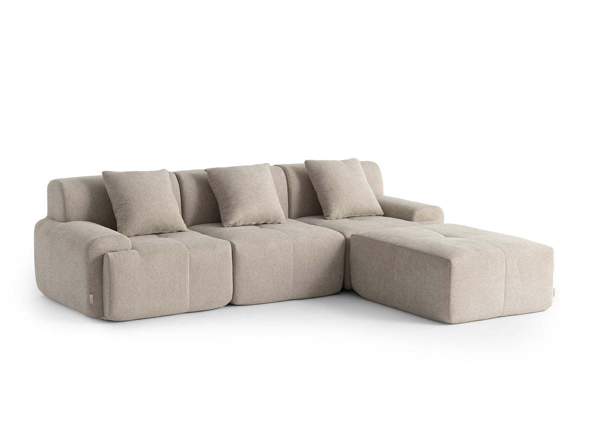 Sofá Modular 3 plazas con Chaise Longue, tapizado en Chenilla, Fundas de Cojines desenfundables (Gris Mineral, 3 plazas con Chaise Longue)