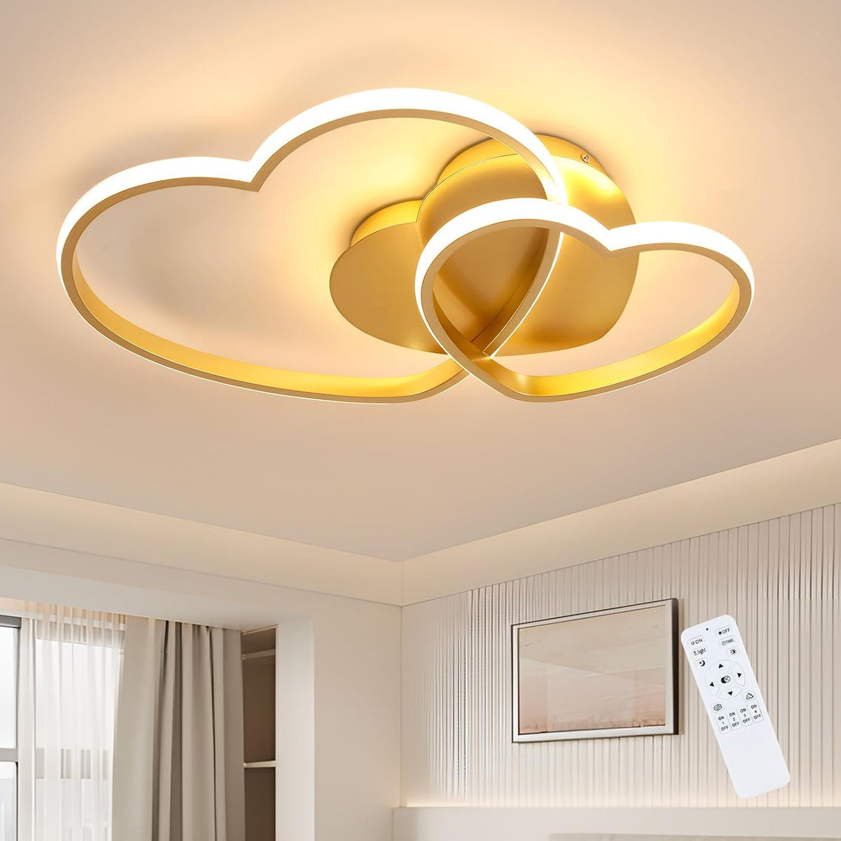 Riserva Plafon Techo LED Regulable 48W, Forma de Corazón, 3000K-6500K, Oro