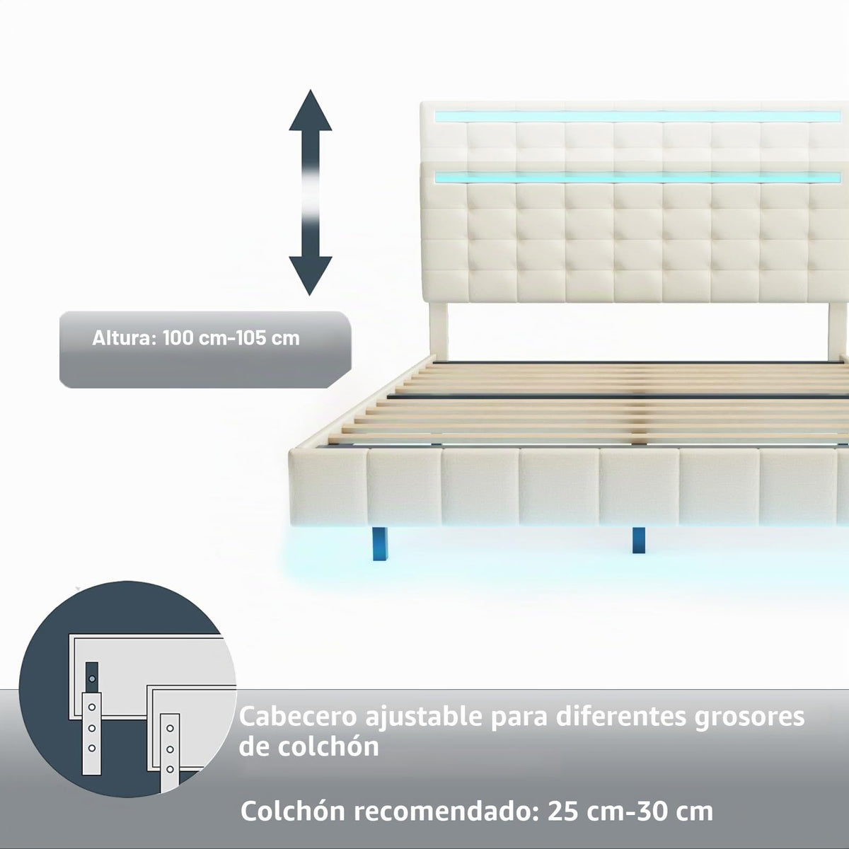 BRILVERDE Cama Tapizada 160x200 con Almacenamiento, Cama matrimonial con cajones, Cama Nido con LED, Cabecero Acolchado y Base de Láminas, Terciopelo (Beige, 160 x 200 cm)