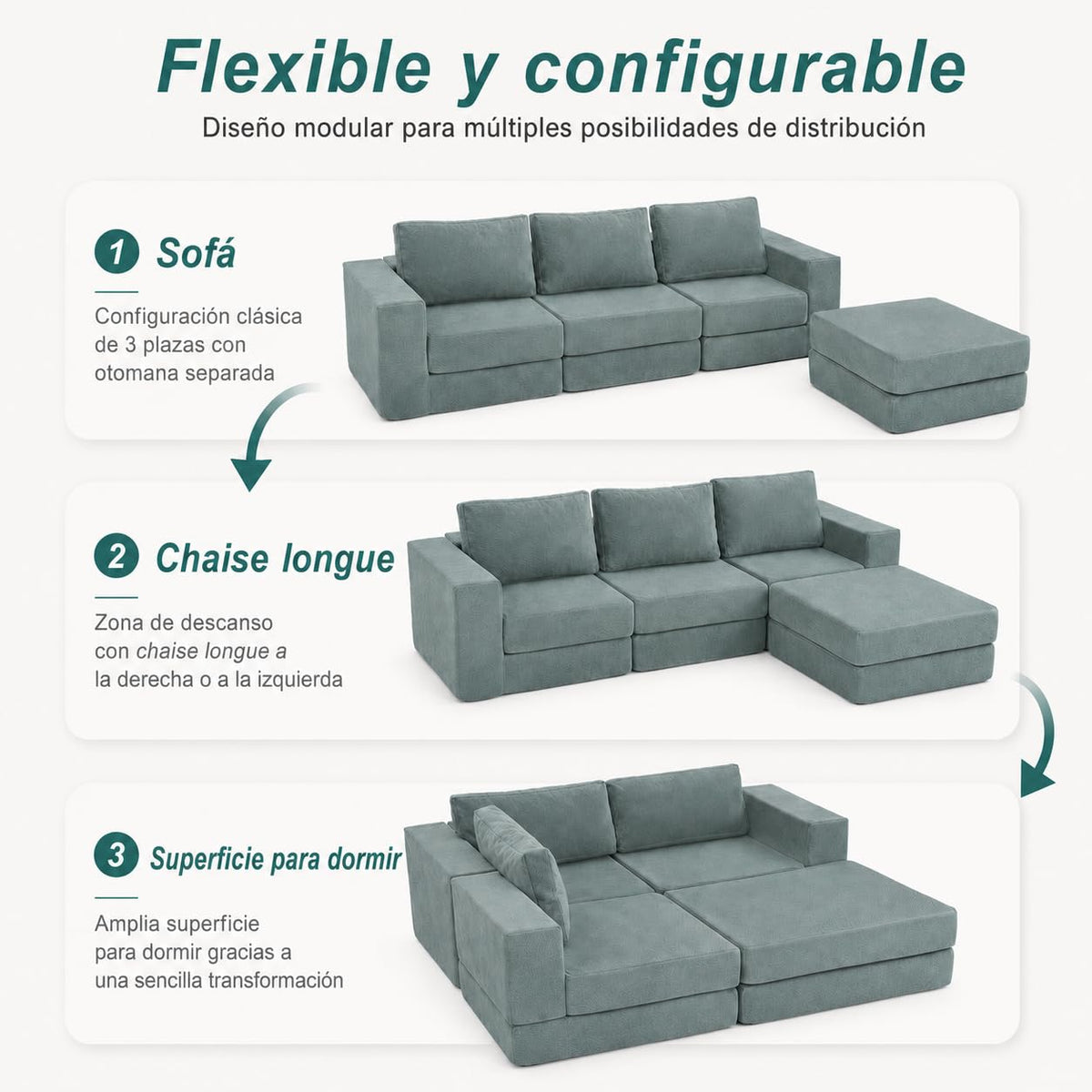 Sofá cama con respaldo en forma de L de 275 cm, 4 plazas, de terciopelo nube, con otomana izquierda y derecha, sin montaje, moderno sofá de salón para salón (gris)