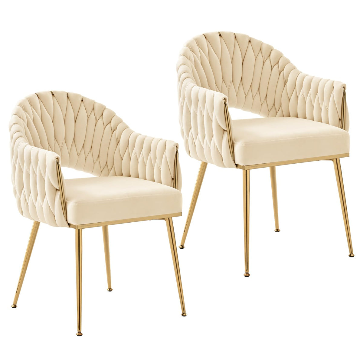 Juego de 4 sillas de comedor de terciopelo, sillones de salón, sillas de comedor con reposabrazos, sillas de cocina con respaldo alto trenzado a mano, silla de tocador con patas doradas
