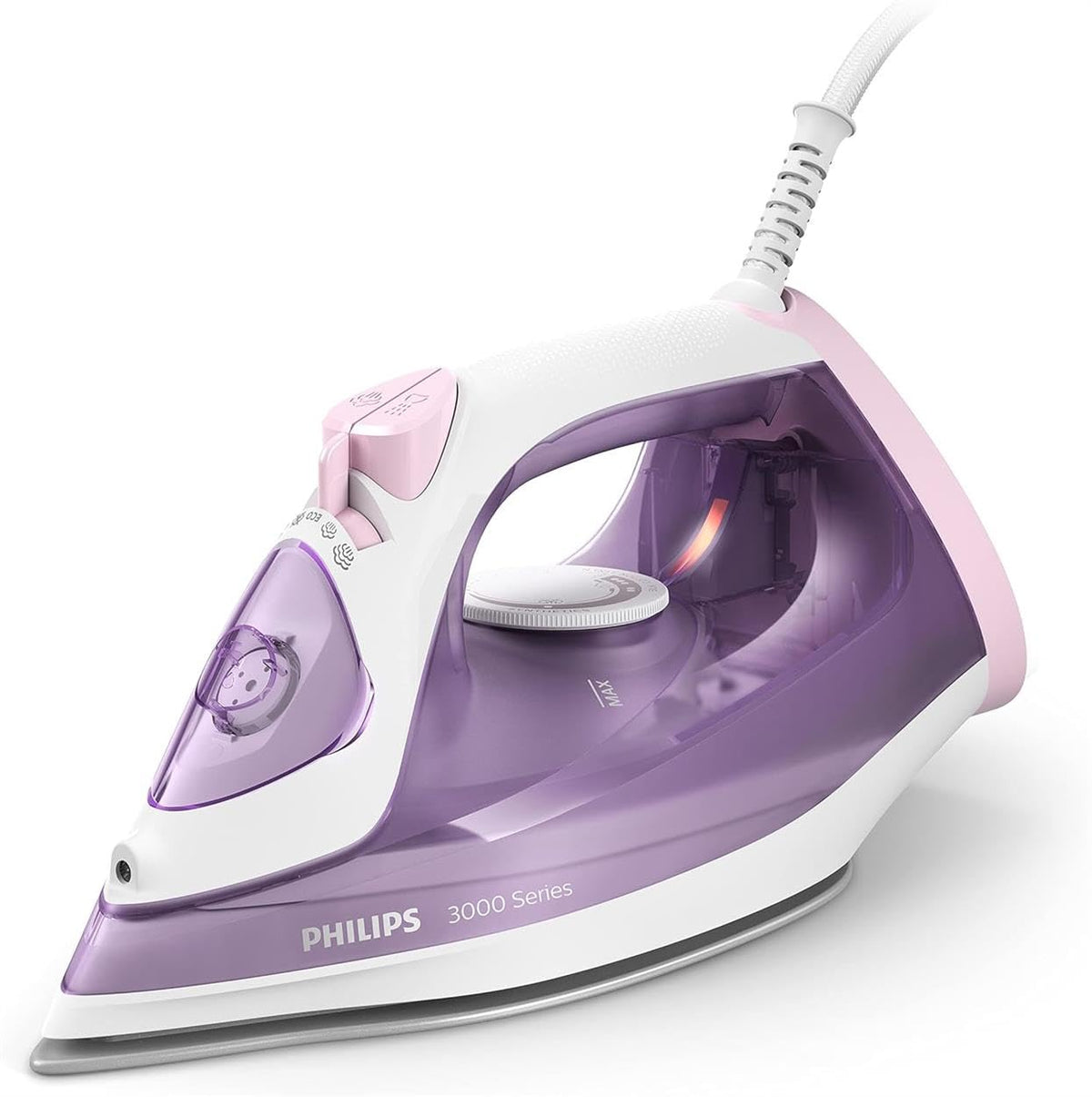 Philips Serie 5000 Plancha de Vapor, 2400W de Potencia, 45g/min, Golpe de Vapor 180g, Vapor Vertical, Suela SteamGlide Plus, Negro/Púrpura (DST5030/80)