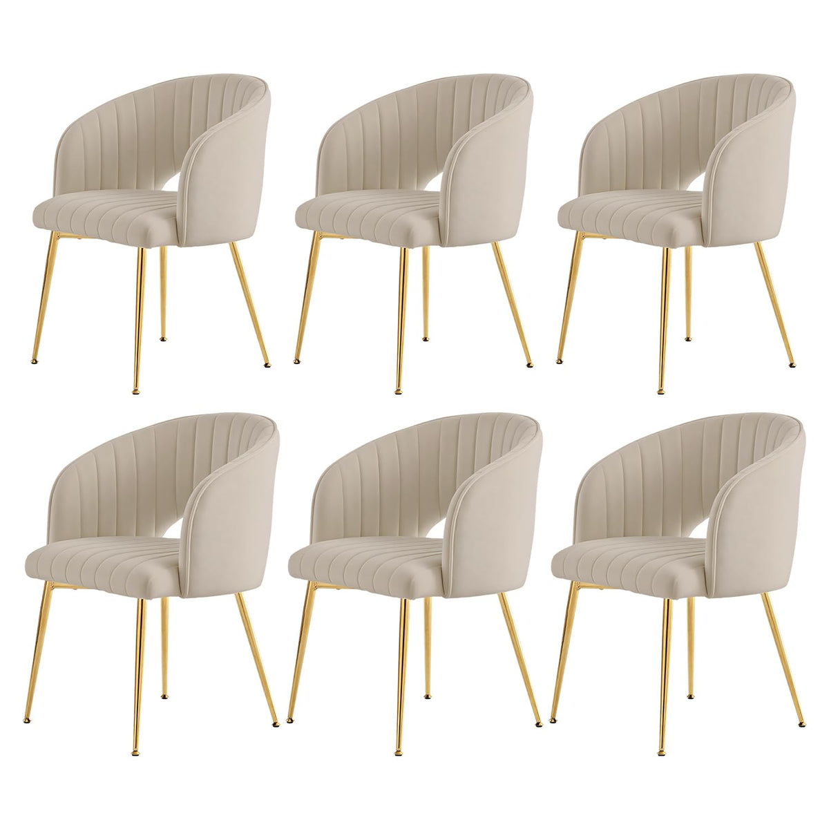 Juego de 6 sillas de comedor de terciopelo, sillas tapizadas con reposabrazos, patas doradas, sillas de cocina, para salón, dormitorio, oficina (6, blanco crema)