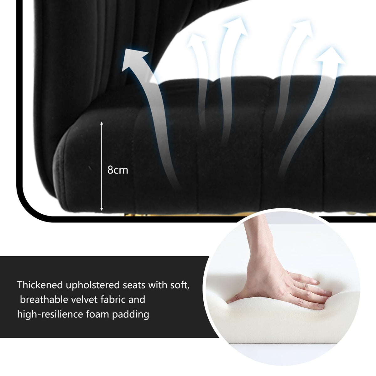 Juego de 6 sillas de comedor de terciopelo, sillas tapizadas con reposabrazos, patas doradas, sillas de cocina, para salón, dormitorio, oficina (6, blanco crema)