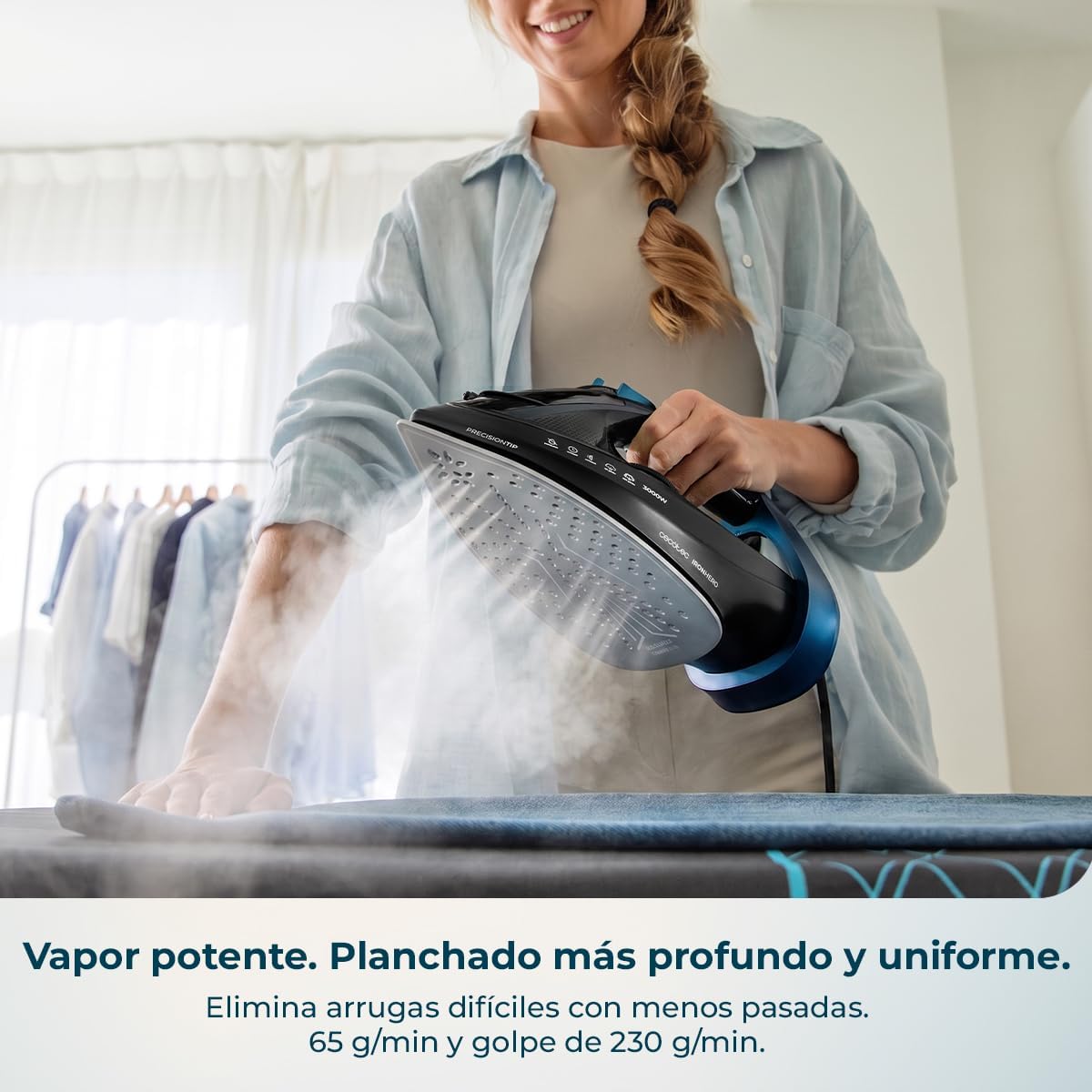 Cecotec Plancha de Ropa IronHero H-3000 Ceramic. Gran Potencia de 3000 W, Calentamiento Rápido, Suela Cerámica XXL, Elimina Arrugas Difíciles, Sistema Antical, Antigoteo y Apagado Automático