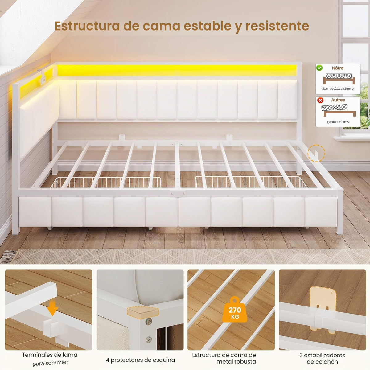 DICTAC Cama Tapizada Sofá Cama 90 x 190 cm con iluminación LED y Toma USB,Camas Juvenil con 2 cajones de Almacenamiento, Estructura de Cama de 90x190 con somier de láminas de Metal, Gris Oscuro