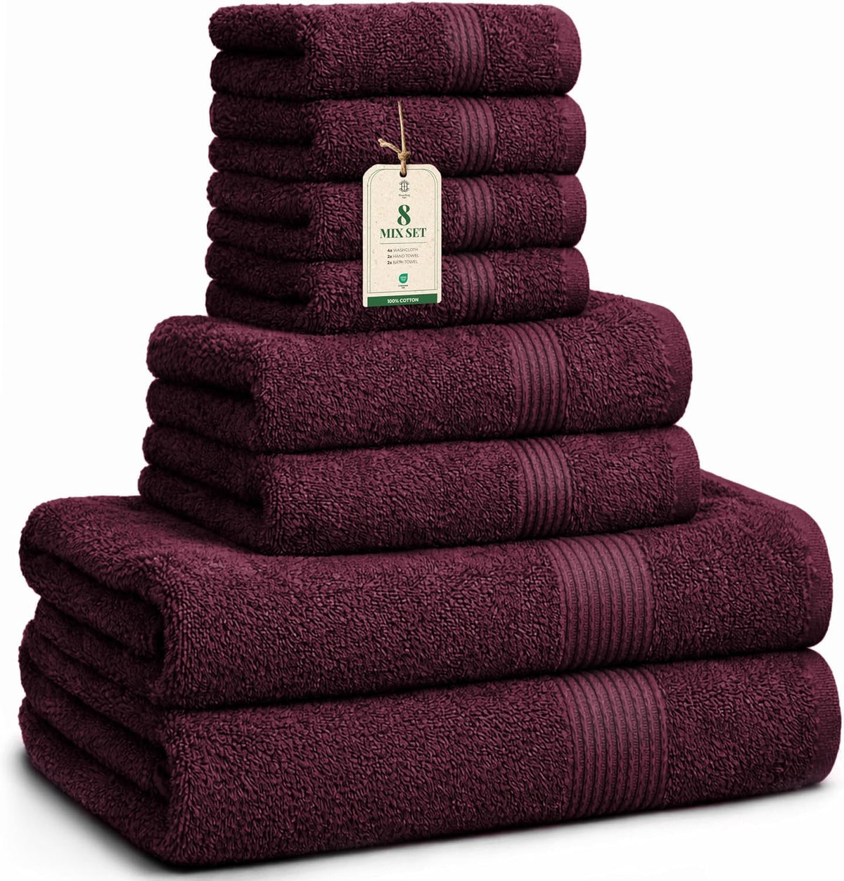 Luxe Set de Toallas 100% Algodón - 8 Piezas, 3 tamaños (30×30, 40×70 y 65×137 cm) - Suaves, absorbentes y de fácil Cuidado, Blanco