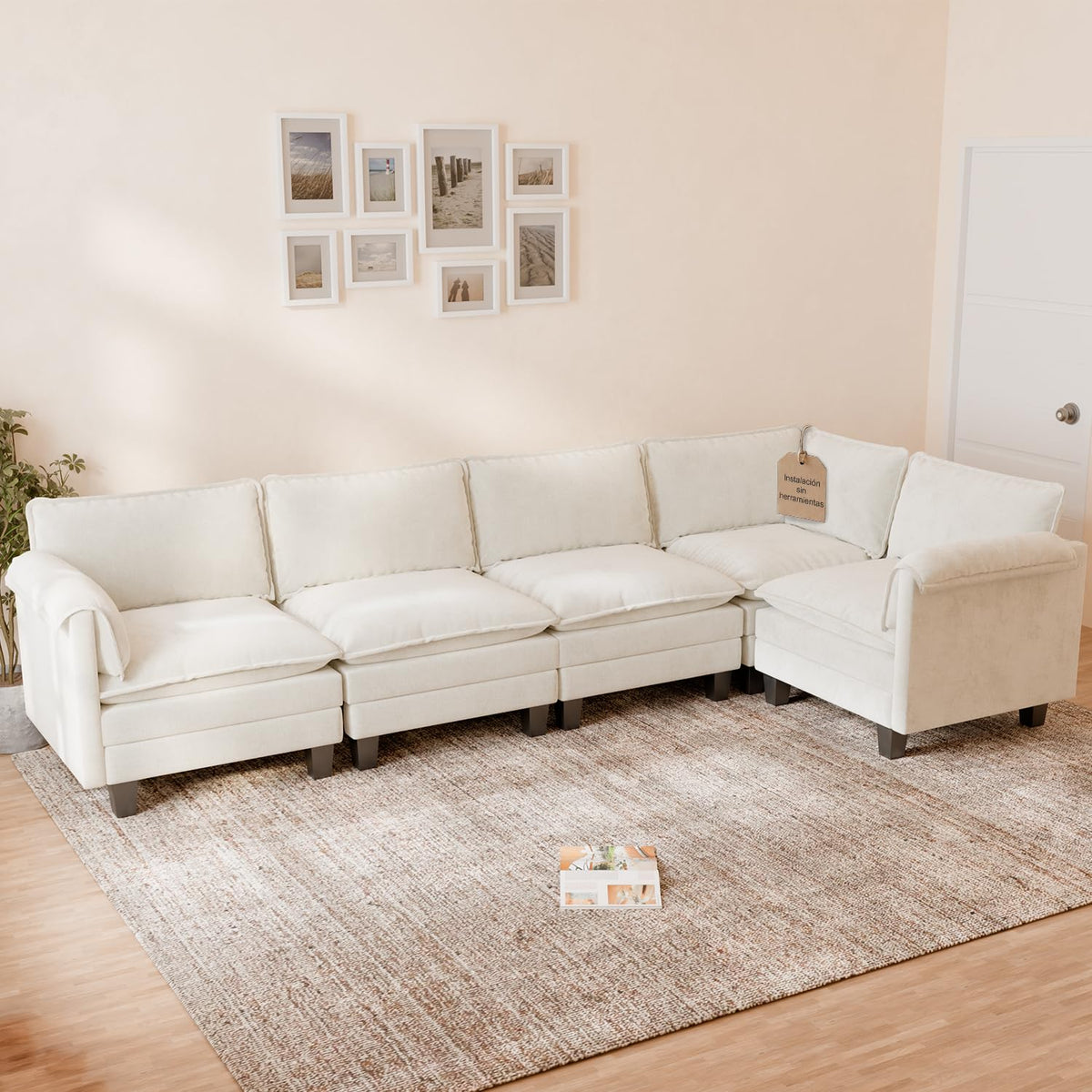 ELUCHANG Sofá Nube Modular 256cm, Sofá de 3 Plazas con Asiento Profundo 62cm, Montaje sin Herramientas, Sofá Moderno de Chenilla para Salón y Habitación, Gris Perla