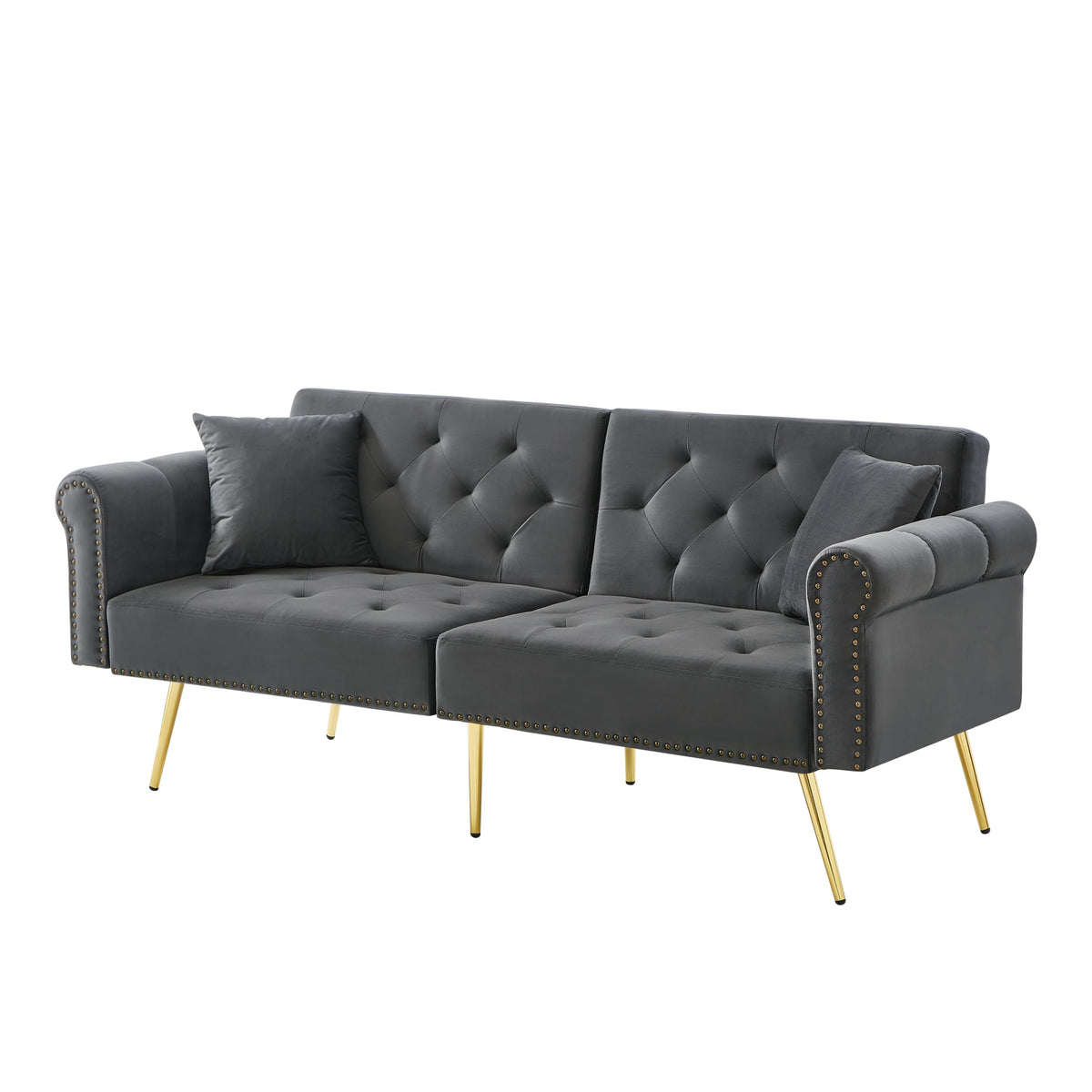 Sofá cama moderno de 2 plazas, tapizado en terciopelo, respaldo ajustable en 3 niveles y patas de metal doradas, elegante sofá con función de dormir, ahorra espacio, resistente, 173 x 75 x 70 cm
