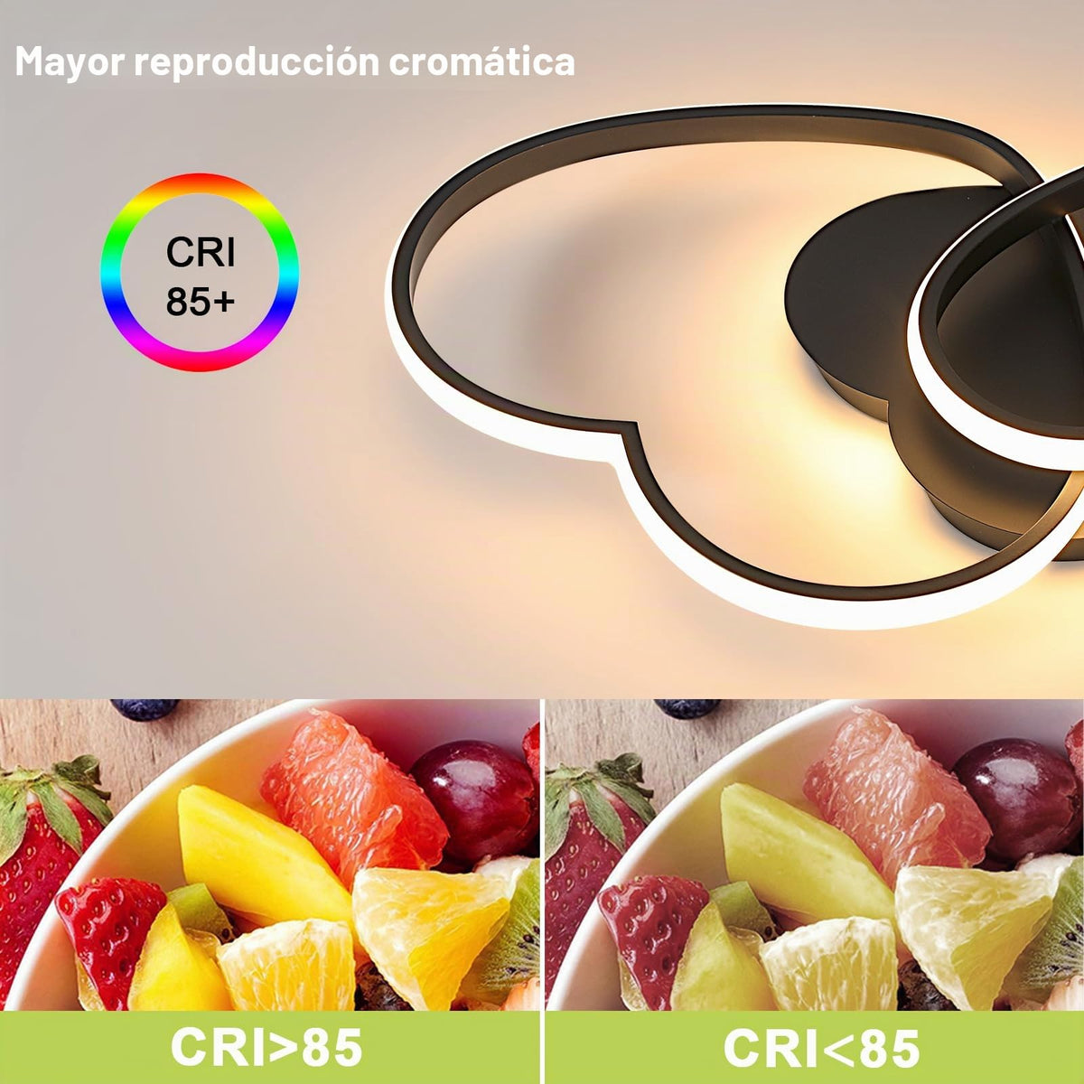 Riserva Plafon Techo LED Regulable 48W, Forma de Corazón, 3000K-6500K, Oro
