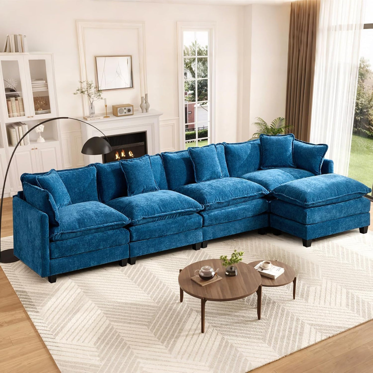 Sofá Modular Modular de 380.0 cm en Forma de L, sofás Convertibles de Gran tamaño, sofá de felpilla de 4 plazas con Asiento Profundo SleeperCloud con Almohadas y 2 otomanas para Sala de