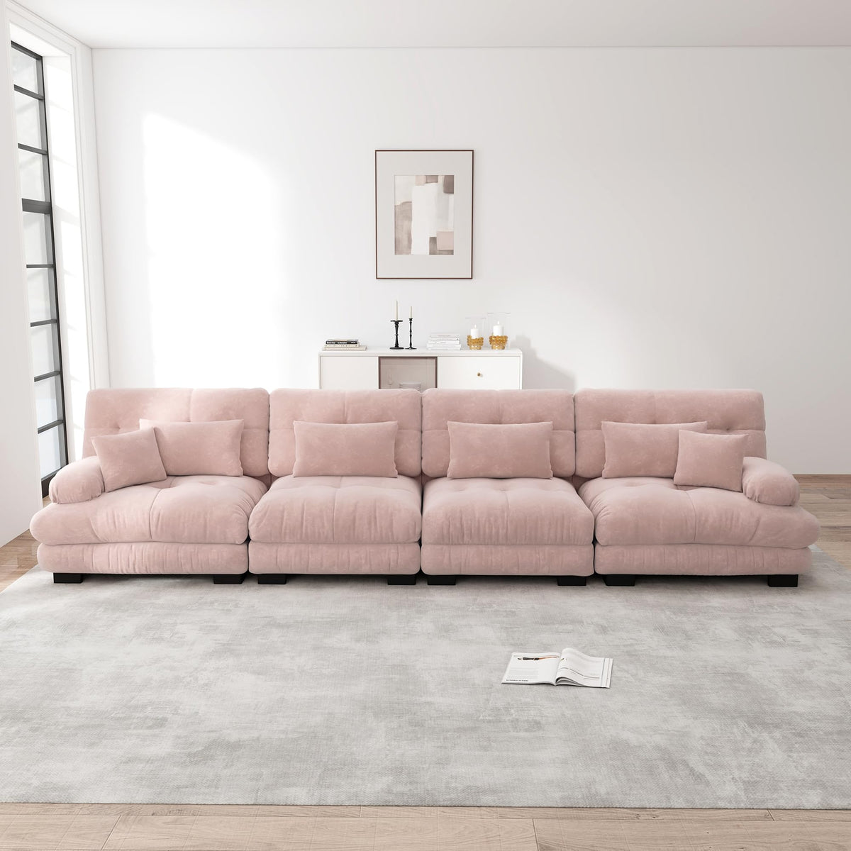 Sofá seccional Cloud en forma de L de 4 plazas con otomana móvil, ciniglia paisaje residencial con asiento profundo y reposabrazos anchos, gran sofá de sala para apartamento