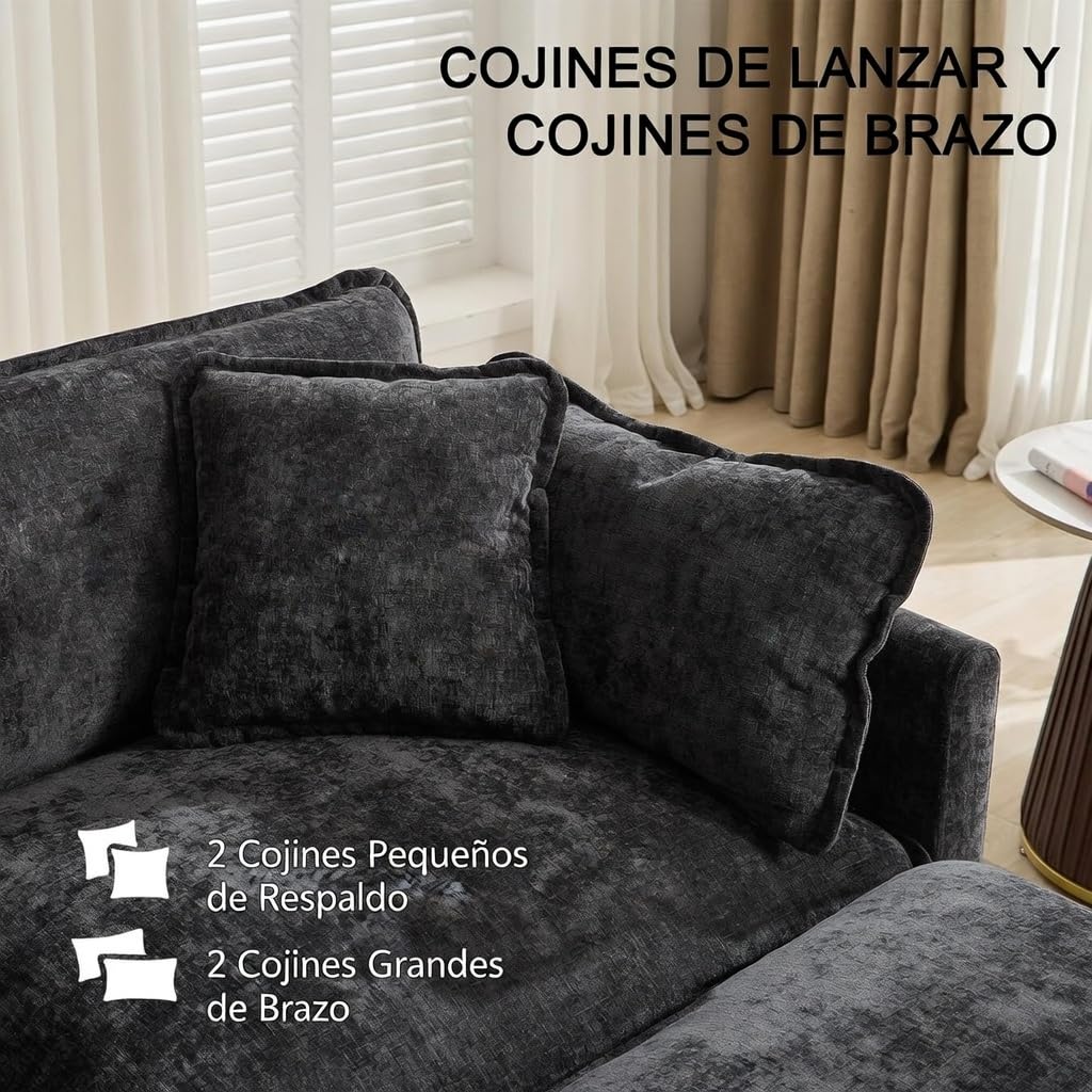 Sofá Modular Modular de 380.0 cm en Forma de L, sofás Convertibles de Gran tamaño, sofá de felpilla de 4 plazas con Asiento Profundo SleeperCloud con Almohadas y 2 otomanas para Sala de